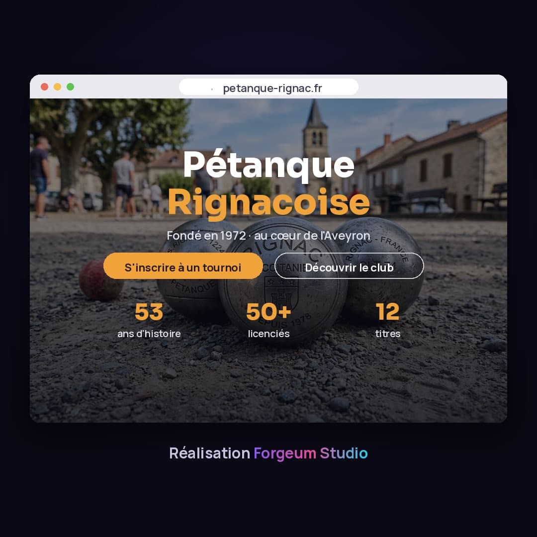 Capture du site web de Pétanque Pays Rignacois
