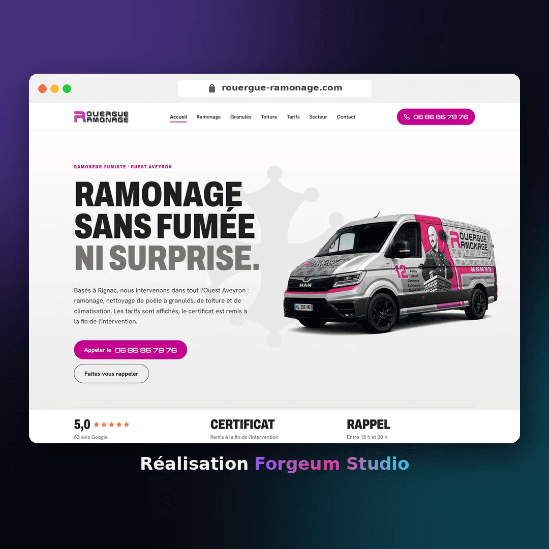 Site web Rouergue Ramonage · artisan ramoneur fumiste dans l'Ouest Aveyron
